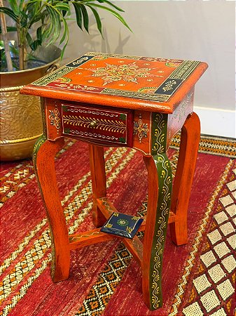 Mesa Gaveteiro - Madeira - Pintado à mão - Laranja e Colorido