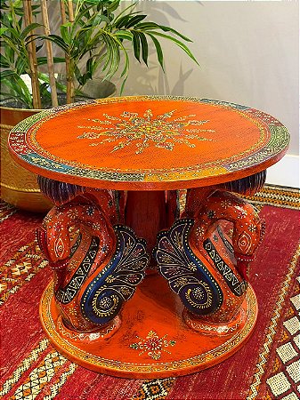 Mesa - Madeira - Pintado à Mão - Laranja e Colorido