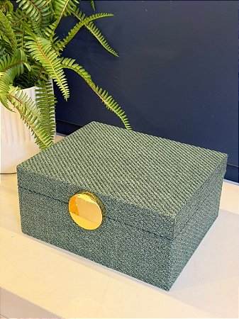 Caixa Decorativa - Tecido - 11X23 - Verde e Dourado