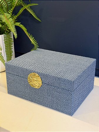 Caixa Decorativa - Tecido - 11X23- Azul e Dourado