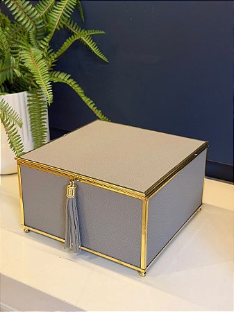 Caixa Decorativa - Couro Sintético - Cinza - 11X29