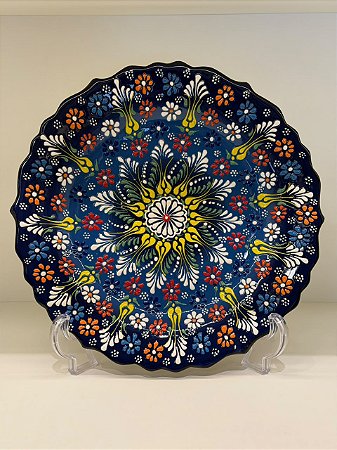 Prato de Parede Grande - Turquia - Decorativo - Cerâmica - Azul e Colorido