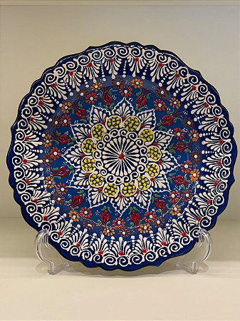 Prato de Parede Grande - Turquia - Decorativo - Cerâmica - Azul e Colorido
