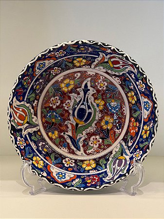 Saladeira - Cerâmica - Turquia - Pintura Relevo - Tamanho Pequeno - Azul e Colorido