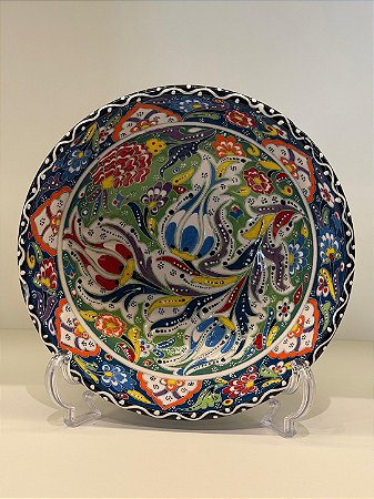 Saladeira - Cerâmica - Turquia - Pintura Relevo - Tamanho Pequeno - Azul e Colorido