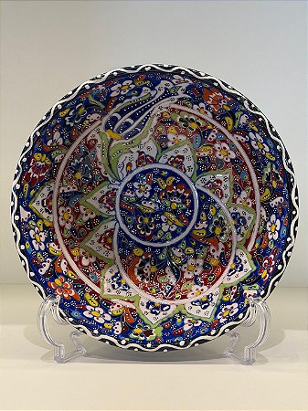 Saladeira - Cerâmica - Turquia - Pintura Relevo - Tamanho Pequeno - Azul e Colorido