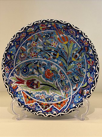 Saladeira - Cerâmica - Turquia - Pintura Relevo - Tamanho Pequeno - Azul e Colorido