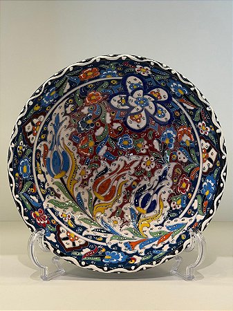 Saladeira - Cerâmica - Turquia - Pintura Relevo - Tamanho Pequeno - Azul e Colorido