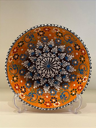 Saladeira - Cerâmica - Turquia - Pintura Relevo - Tamanho Pequeno - Laranja e Colorido
