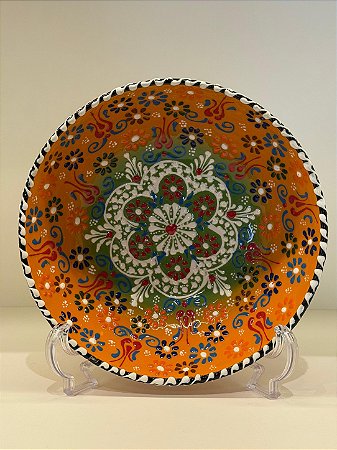 Saladeira - Cerâmica - Turquia - Pintura Relevo - Tamanho Pequeno - Laranja e Colorido