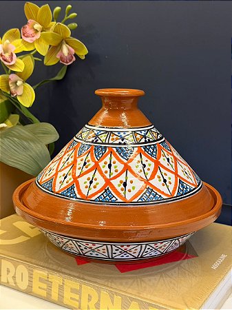 Panela Tagine Marroquina M - Cuscuzeira - Cerâmica - Laranja