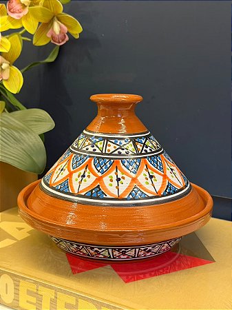 Panela Tagine Marroquina P - Cuscuzeira - Cerâmica - Laranja