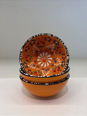 Bowl - Cerâmica - Turquia - Tamanho Pequeno - Pintura Relevo - Laranja