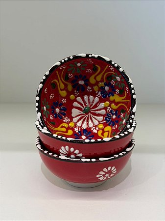 Bowl - Cerâmica - Turquia - Tamanho Pequeno - Pintura Relevo - Vermelho