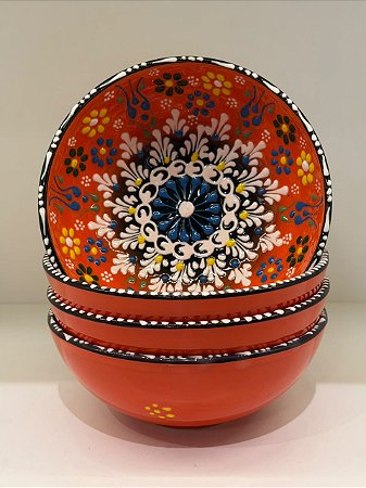 Bowl - Cerâmica - Turquia - Pintura Alto Relevo - Tamanho Grande - Laranja