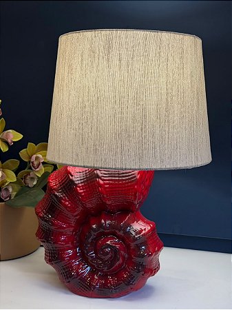 Abajur - Cerâmica - Concha - Vermelho com Cúpula