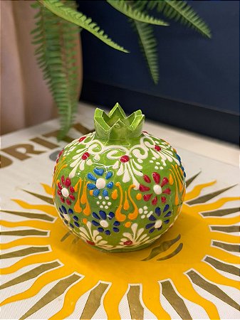 Romã Decorativa - Cerâmica - Pintado à mão - Turquia - Verde - 7,5CM
