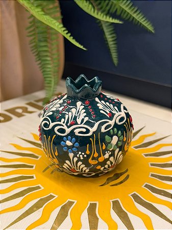 Romã Decorativa - Cerâmica - Pintado à mão - Azul - 7,5CM