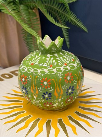 Romã Decorativa - Cerâmica - Pintado à mão - Turquia - Verde - 11CM