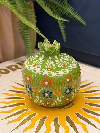 Romã Decorativa - Cerâmica - Pintado à mão - Turquia - Verde Escuro - 9,5CM