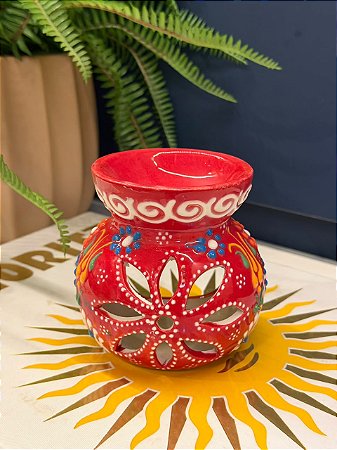 Porta Vela - Cerâmica - Vermelho - 10CM