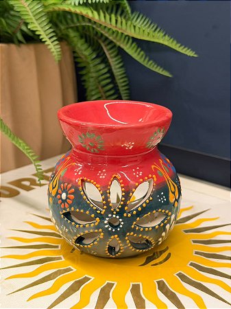 Porta Vela - Cerâmica - Vermelho e Verde - 10CM