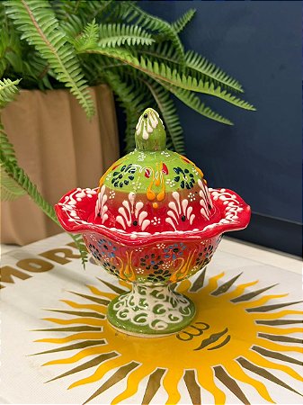 Doceira Turca - Cerâmica Pintado à Mão - Verde e Vermelho