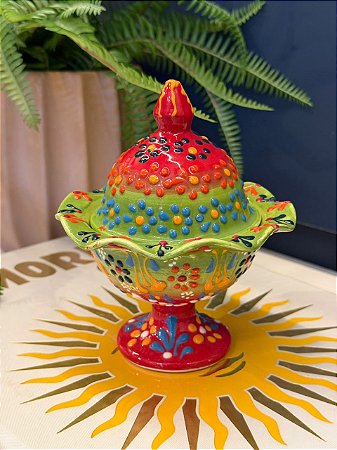 Doceira Turca - Cerâmica Pintado à Mão - Vermelho e Verde