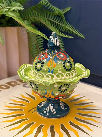 Doceira Turca - Cerâmica Pintado à Mão - Verde Escuro e Verde
