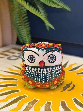 Coruja Decorativa - Cêramica - Pintado à mão - 6cm - Verde