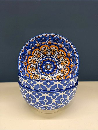 Bowl - Cerâmica - Laranja e Azul - Tamanho Médio