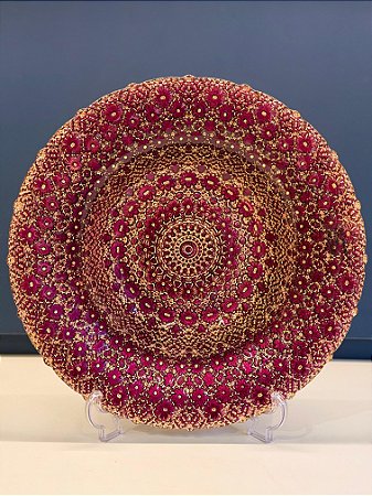 Centro de Mesa em Vitral - Bordô e Dourado - Grande