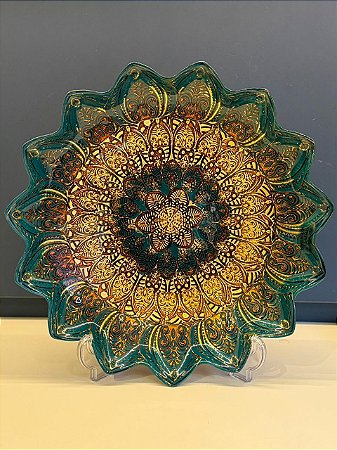 Centro de Mesa em Vitral - Dourado com Verde - Grande