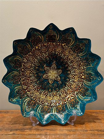 Centro de Mesa em Vitral - Dourado com Verde - Grande