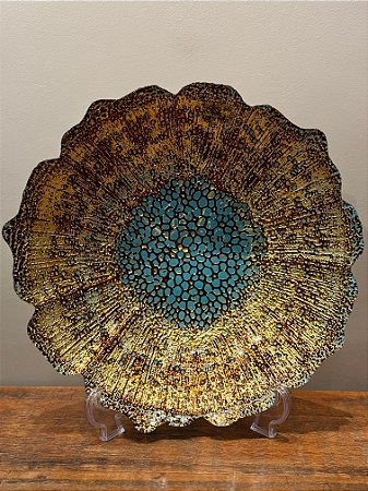 Centro de Mesa em Vitral - Dourado e Turquesa - Grande