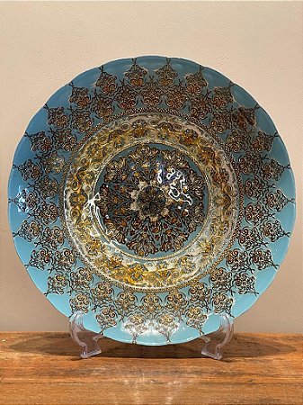 Centro de Mesa em Vitral - Turquesa com Dourado - Grande