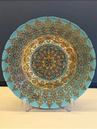 Centro de Mesa em Vitral - Turquesa com Dourado - Grande