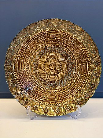 Centro de Mesa em Vitral - Dourado - Borda Verde - Grande