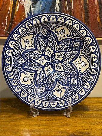 Prato Marroquino - Centro de Mesa 40CM - Cerâmica - Azul