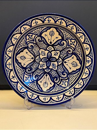 Prato Marroquino - Centro de Mesa 40CM - Cerâmica - Azul