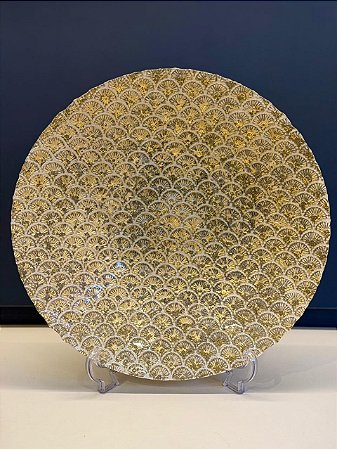 Centro de Mesa em Vitral - Off White e Dourado - Grande