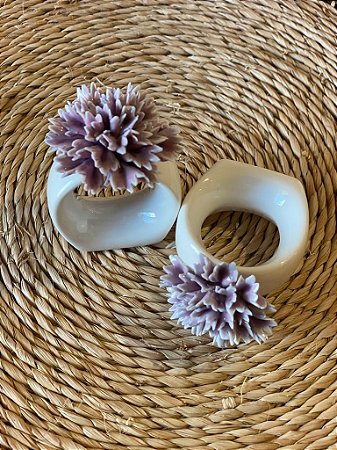 Porta Guardanapos de Cerâmica - Cravo - Roxo - Unidade