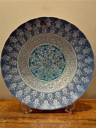 Centro de Mesa em Vitral - Azul - Turquesa - Prata - Grande