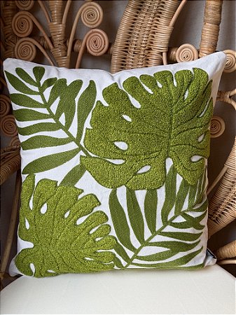 Capa Para Almofada - Bordada - Verde Folhas