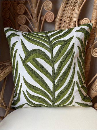Capa Para Almofada - Bordada - Verde Folhas