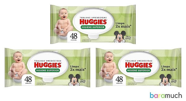 Kit 3 Pacotes Toalhinhas/Lenços Umedecidos Huggies Higiene Superior
