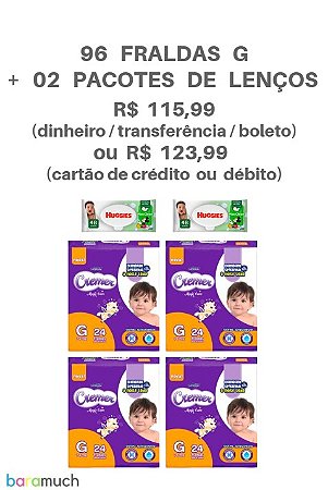 96 fraldas G Cremer Magic Care + 2 pacotes de lenços