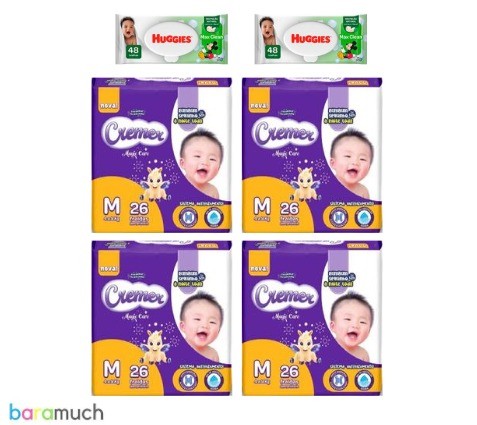 104 fraldas M Cremer Magic Care + 2 Pacotes de lenços.