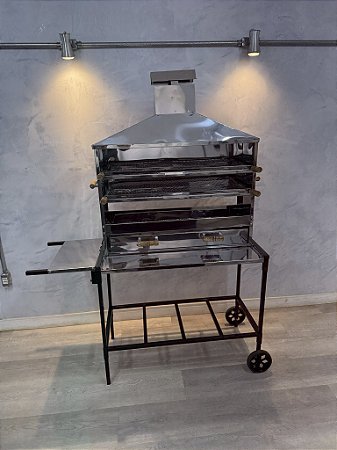 Carrinho Churrasco Espetinhos Em Inox 90cm com Gaveta e Mesa para Ambulantes
