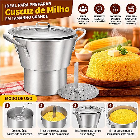 Cuscuzeiro N° 26 De Alumínio Linha Hotel 10 Litros